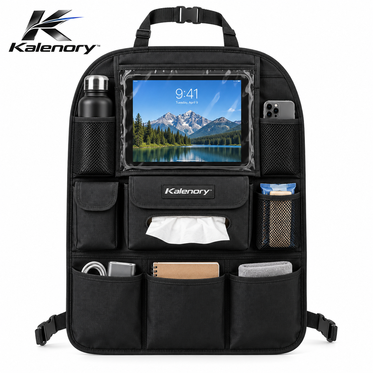 Kalenory™ Multi-Pocket Car Seat Back Organizer – Hanging Vehicle Storage Bag for Road Trips, Family Travel & Everyday Driving
