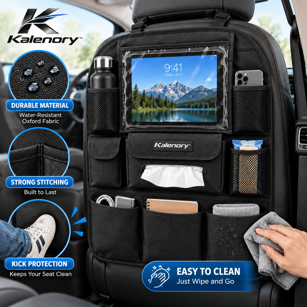 Kalenory™ Multi-Pocket Car Seat Back Organizer – Hanging Vehicle Storage Bag for Road Trips, Family Travel & Everyday Driving