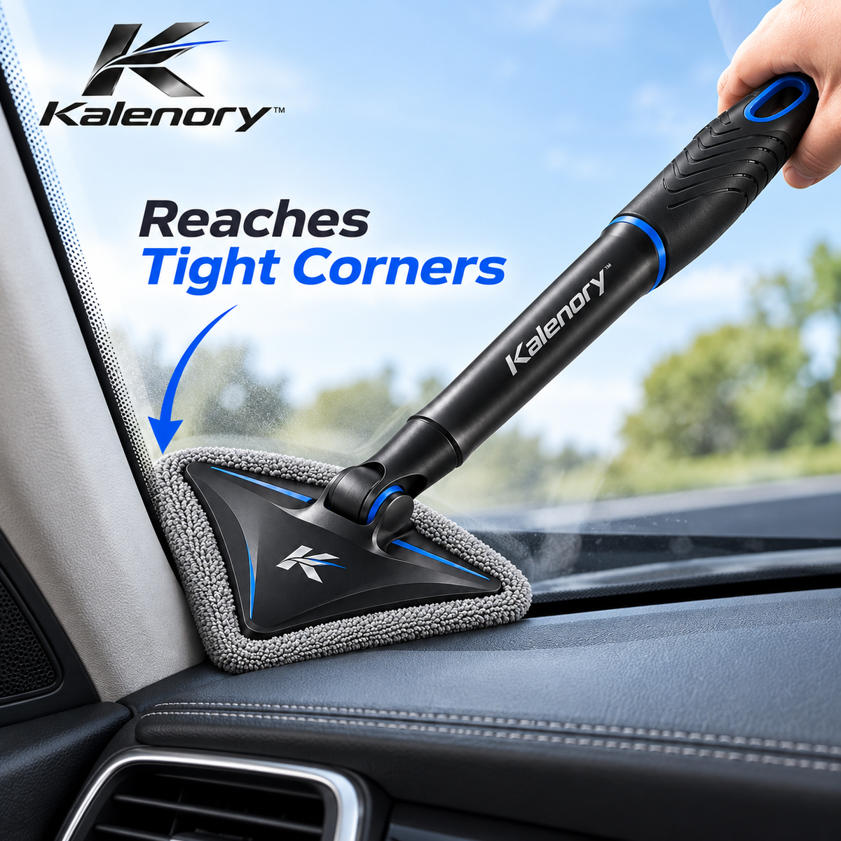 Kalenory™ Extendable Car Windshield Cleaning Tool – Rotating Microfiber Glass Cleaner for Interior Windows, Mirrors & Hard-to-Reach Areas