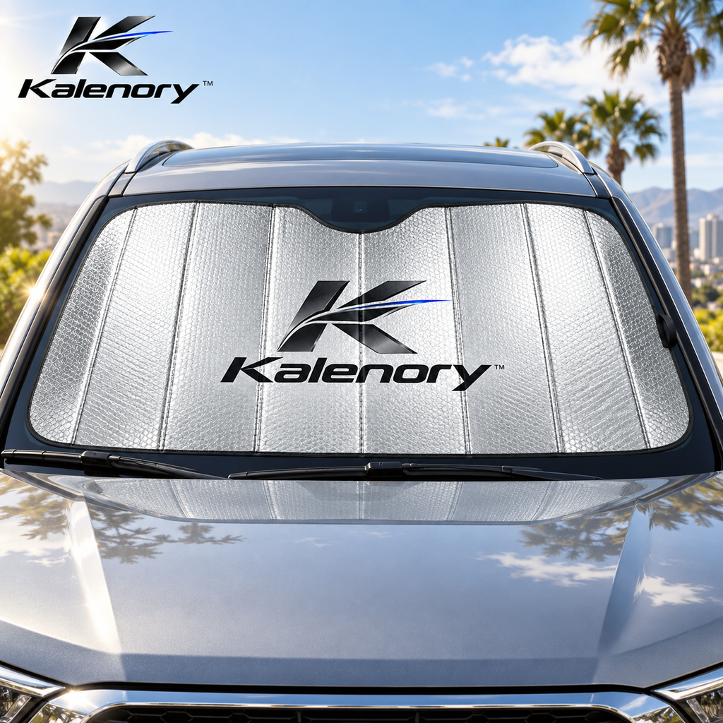 Kalenory™ Foldable Windshield Sun Shade – Reflective Car Heat Shield for Dashboard, Steering Wheel & Interior Protection