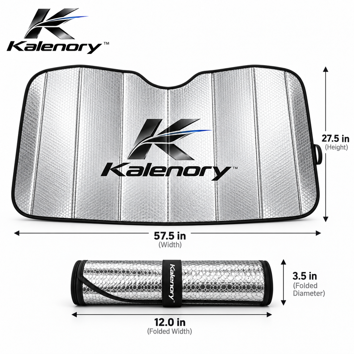 Kalenory™ Foldable Windshield Sun Shade – Reflective Car Heat Shield for Dashboard, Steering Wheel & Interior Protection