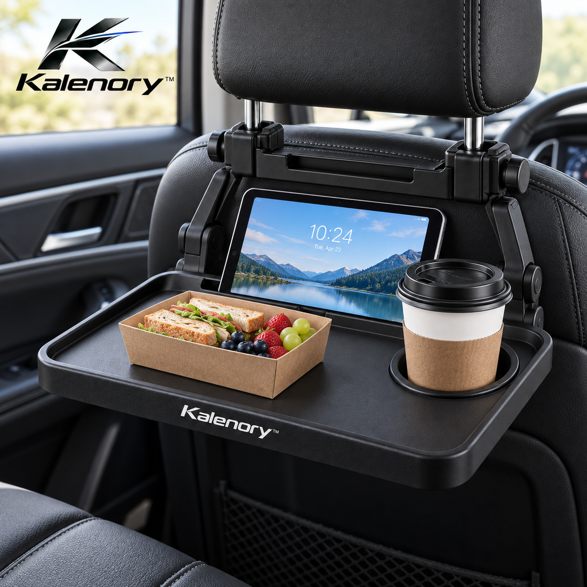 Kalenory™ Foldable Car Back Seat Tray – Multi-Function Travel Table with Cup Holder & Storage for Road Trips, Work & Family Travel