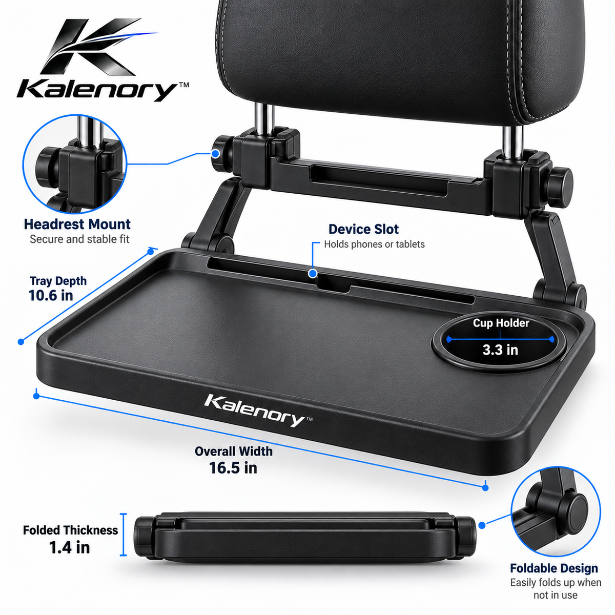 Kalenory™ Foldable Car Back Seat Tray – Multi-Function Travel Table with Cup Holder & Storage for Road Trips, Work & Family Travel