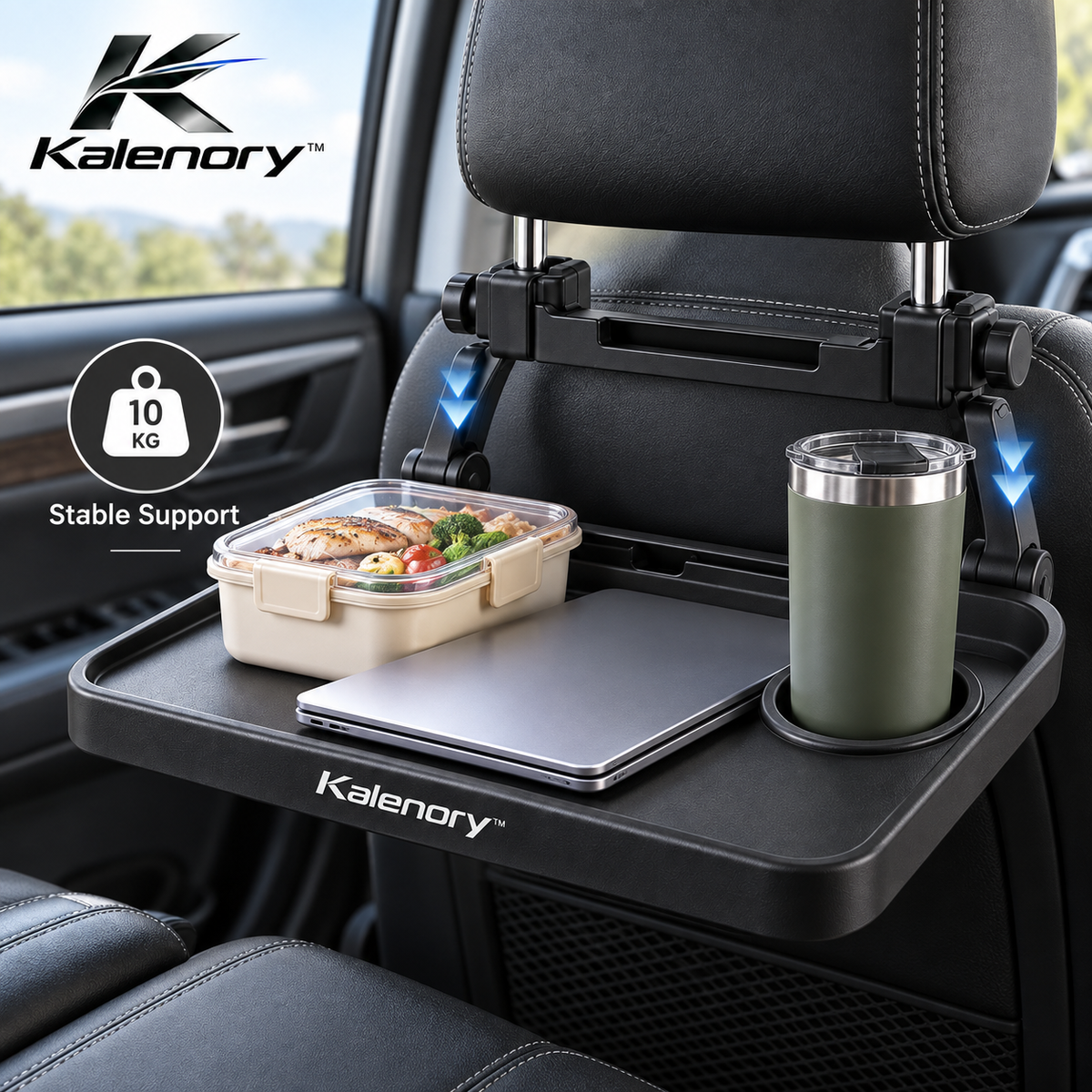 Kalenory™ Foldable Car Back Seat Tray – Multi-Function Travel Table with Cup Holder & Storage for Road Trips, Work & Family Travel
