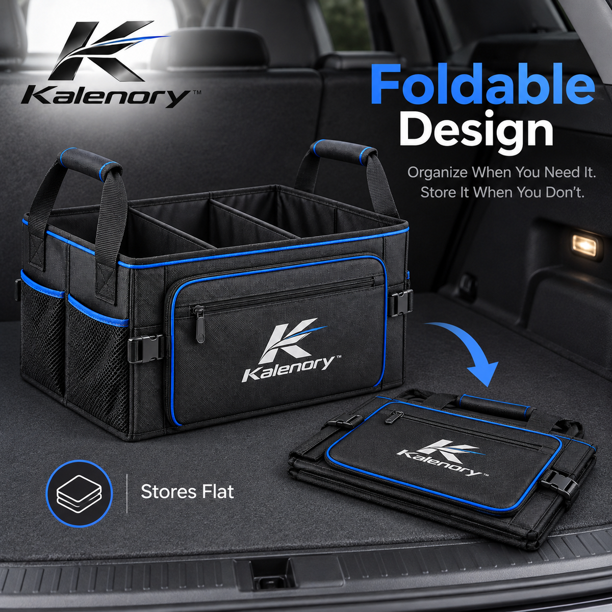 Kalenory™ Foldable Car Trunk Storage Bag – Large-Capacity Collapsible Cargo Organizer with Multi-Pocket Design
