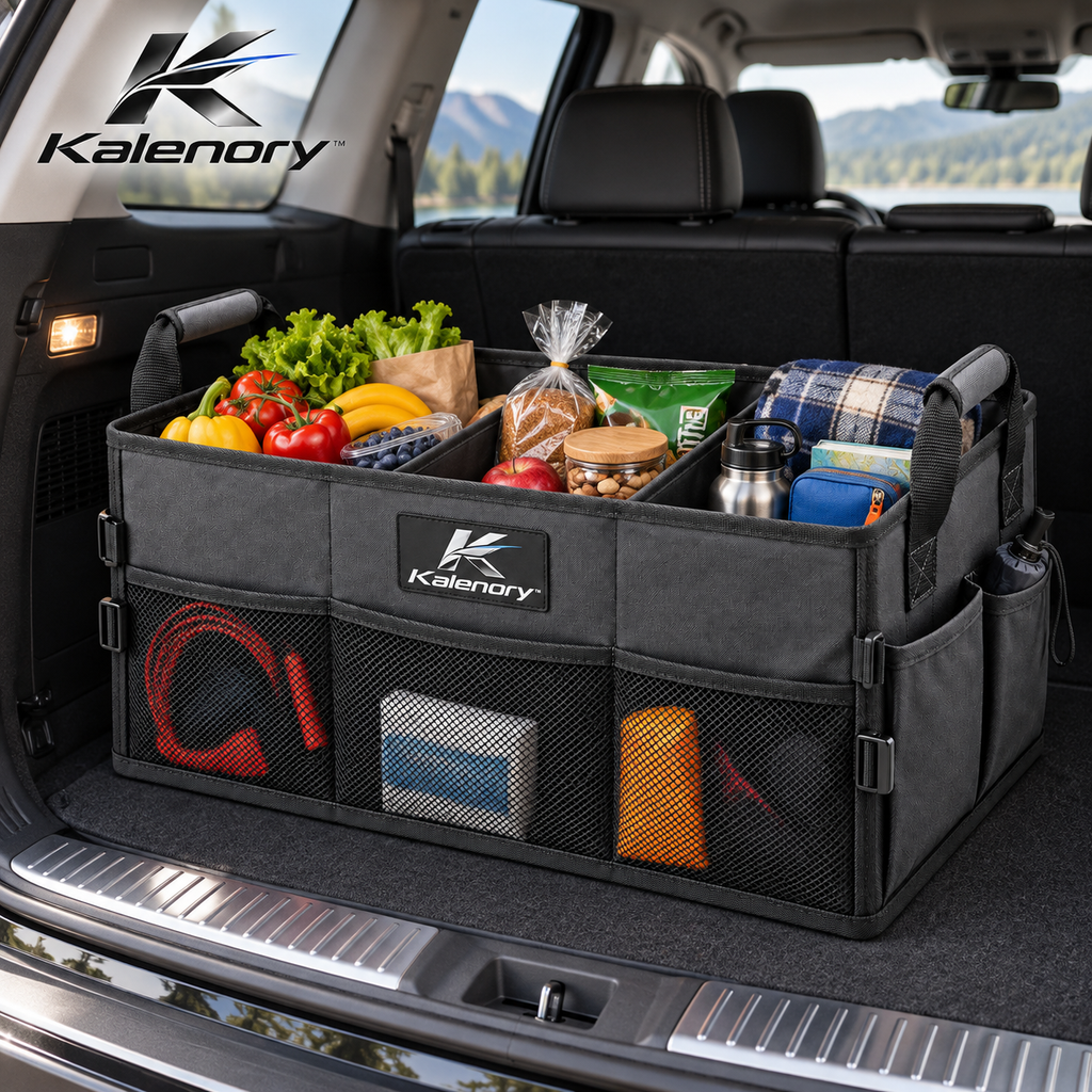 Kalenory™ Collapsible Car Trunk Organizer – Multi-Compartment Cargo Storage Box for Groceries, Travel Gear & Everyday Vehicle Essentials