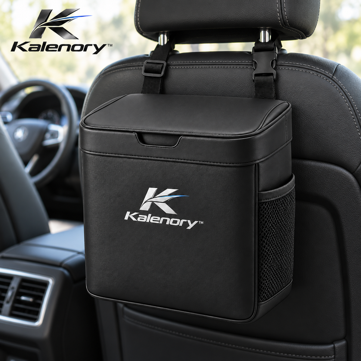 Kalenory™ Compact Car Trash Can with Lid – Leak-Resistant Vehicle Garbage Bin for Front Seat, Back Seat & Center Console
