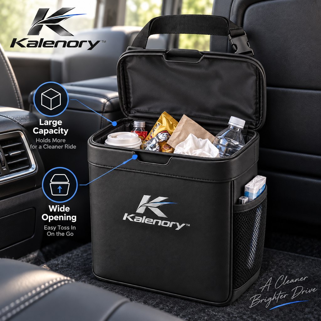 Kalenory™ Compact Car Trash Can with Lid – Leak-Resistant Vehicle Garbage Bin for Front Seat, Back Seat & Center Console