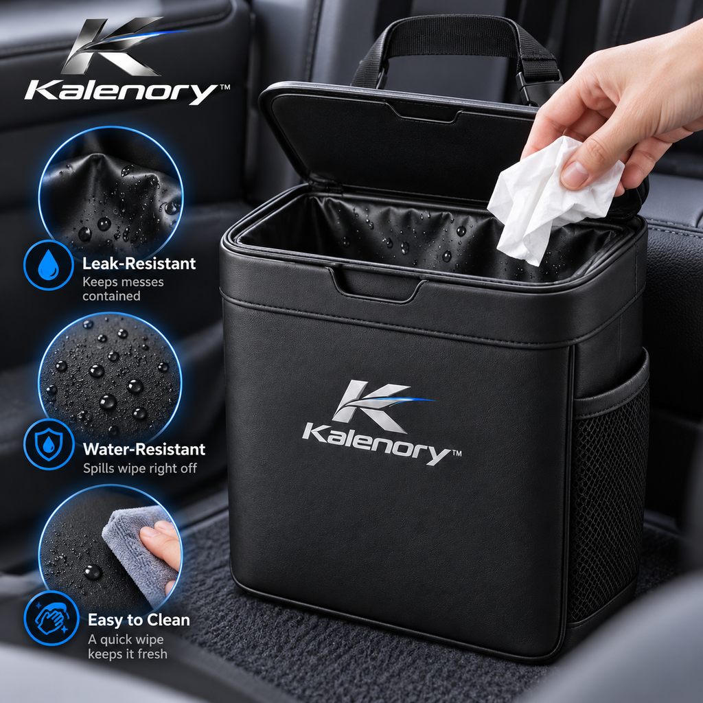 Kalenory™ Compact Car Trash Can with Lid – Leak-Resistant Vehicle Garbage Bin for Front Seat, Back Seat & Center Console