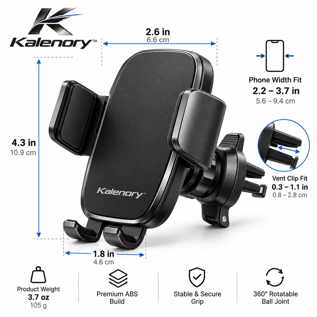 Kalenory™ 360° Adjustable Car Phone Mount – Extendable Dashboard & Windshield Holder for Hands-Free Driving