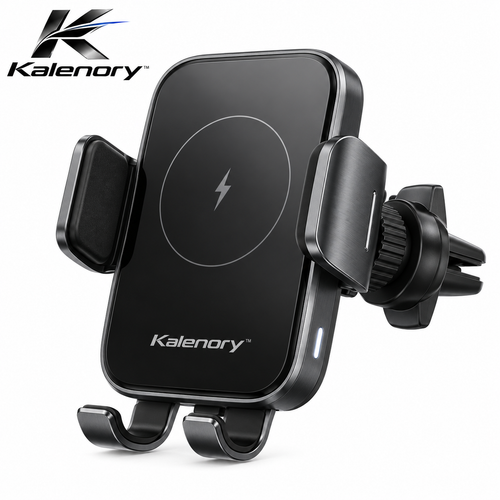 Kalenory™ Auto-Clamping Wireless Car Charging Mount – 15W Fast-Charge Phone Holder with 360° Adjustable Viewing