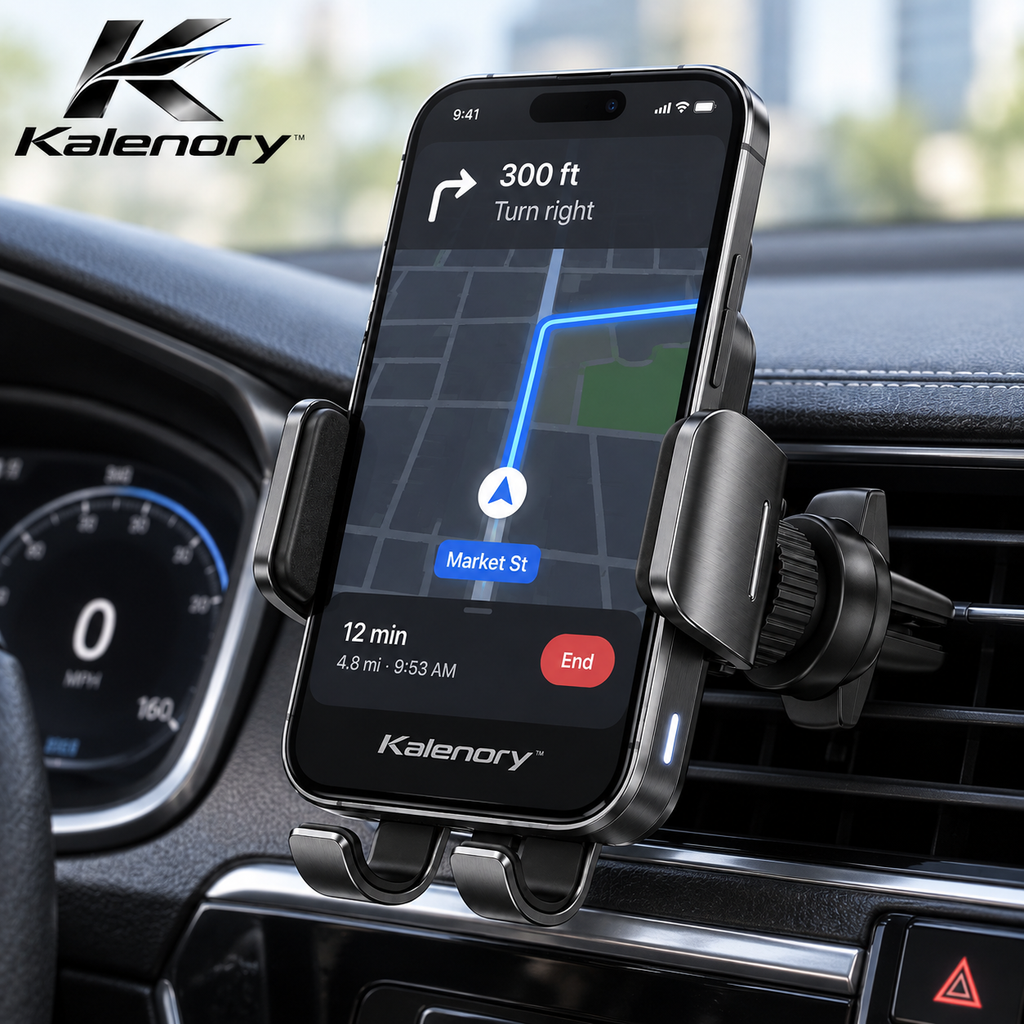 Kalenory™ Auto-Clamping Wireless Car Charging Mount – 15W Fast-Charge Phone Holder with 360° Adjustable Viewing