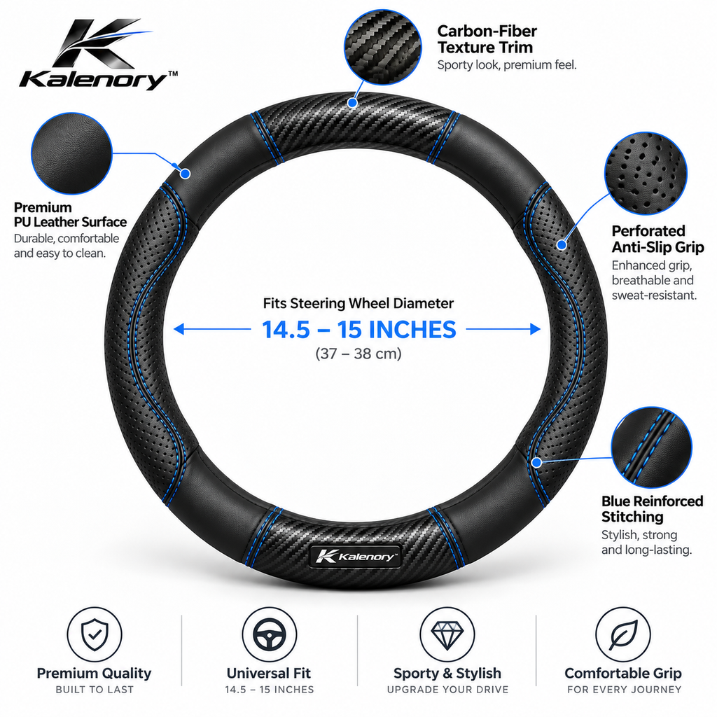 Kalenory™ Comfort-Grip Steering Wheel Cover – Non-Slip All-Season Protective Wrap for Cars, SUVs & Daily Driving