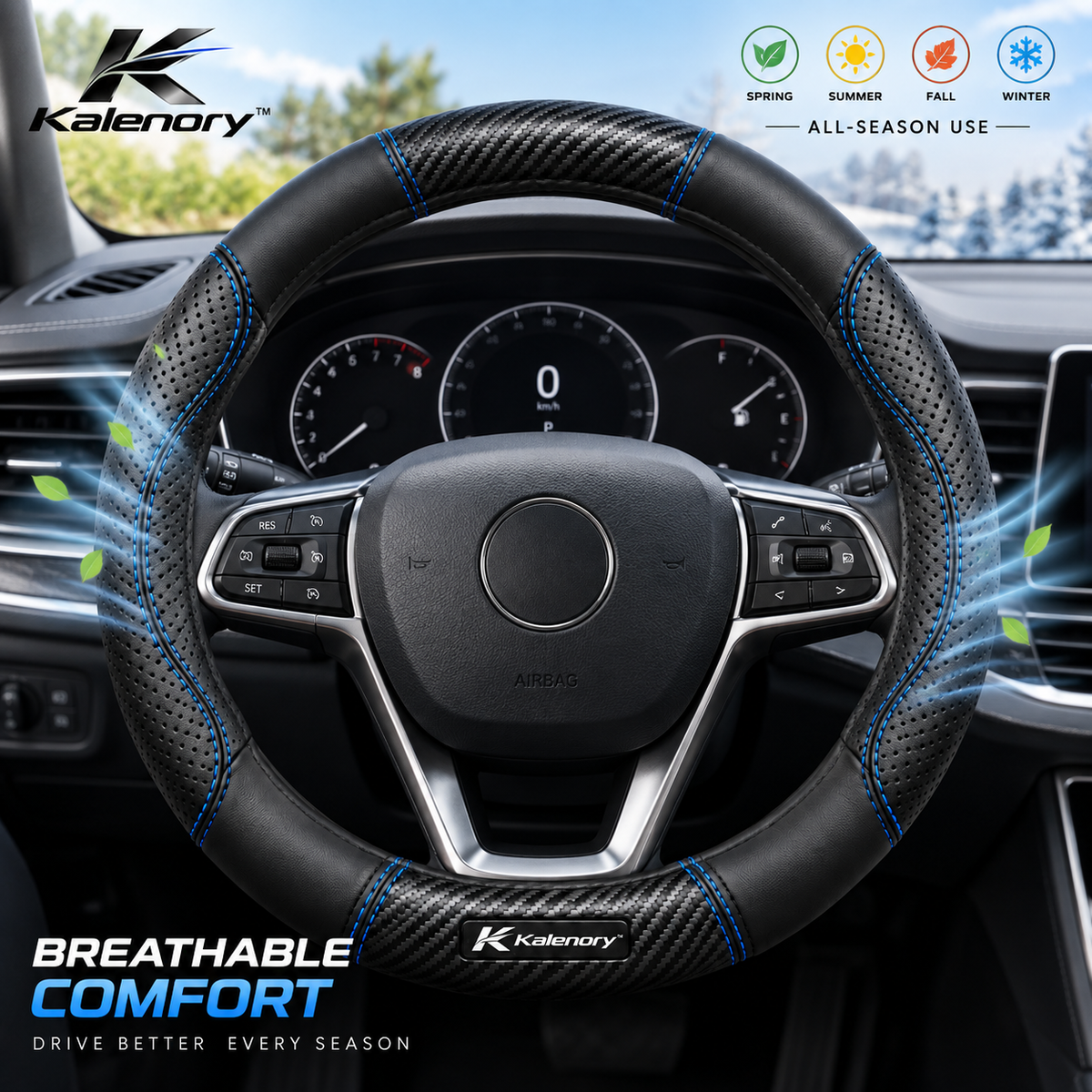 Kalenory™ Comfort-Grip Steering Wheel Cover – Non-Slip All-Season Protective Wrap for Cars, SUVs & Daily Driving