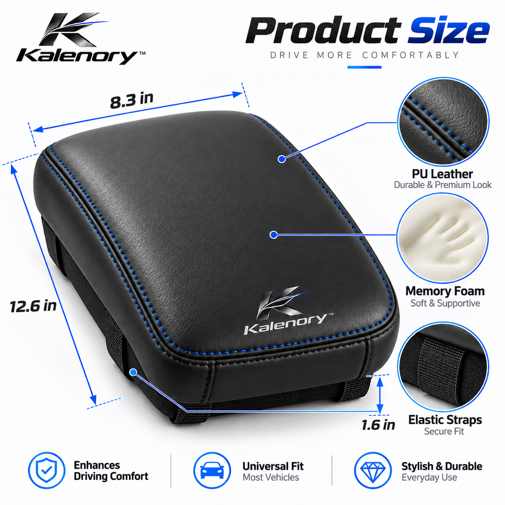 Kalenory™ Comfort-Padded Car Armrest Cushion – Center Console Support Pad with Soft Memory Foam & Non-Slip Fit